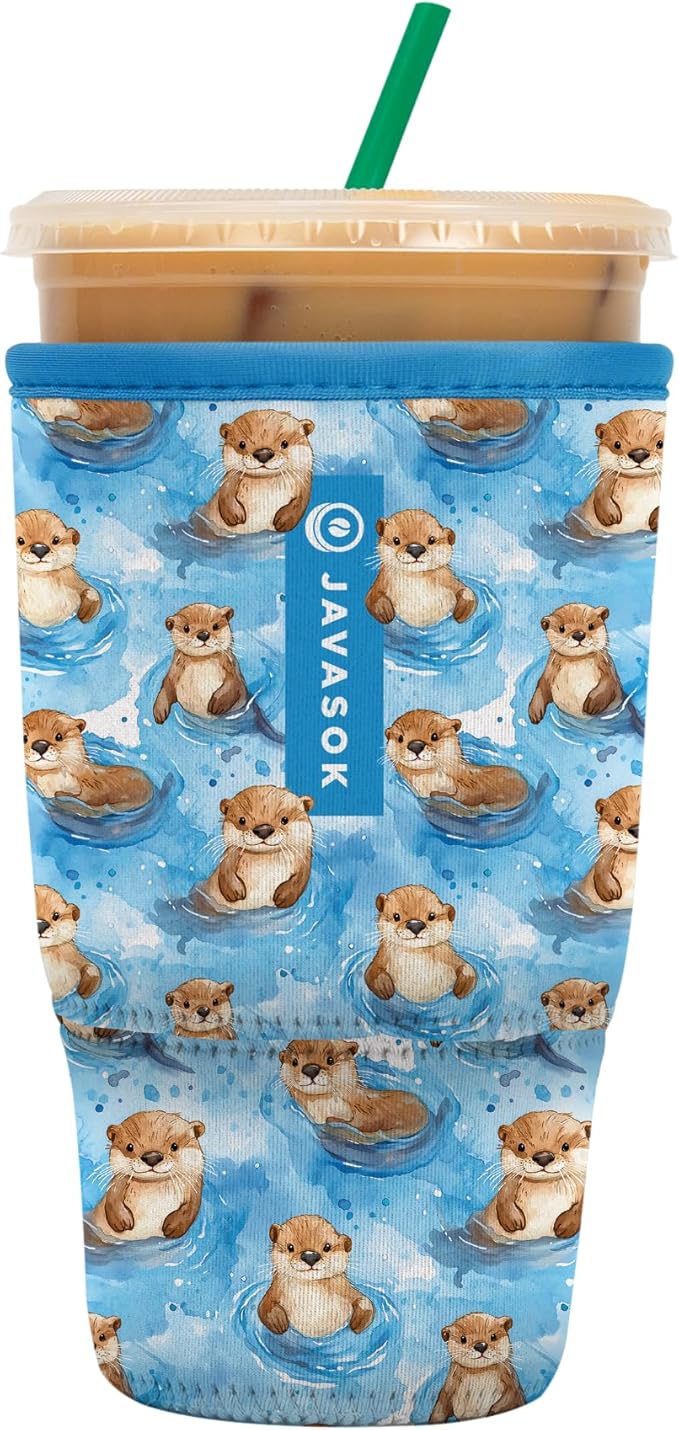 Sok It JavaSok Iced Coffee & Cold Soda Insulated Neoprene Cup Sleeve (Otterly Adorable, Large: 30-32oz)