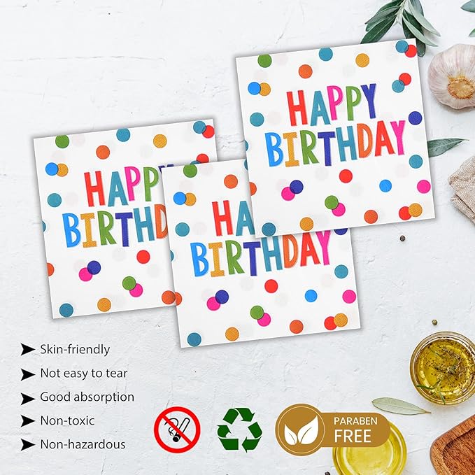 50PCS Birthday Plates and Napkins Party Decorations, 7inch Colorful Dots Happy Birthday Dessert Plates Cake Plate Disposable Paper Tableware Dinnerware Set for Birthday's Party Supplies