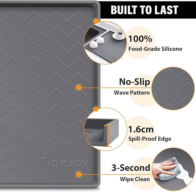 TigeJoy 28" x 22" Under Sink Mats for Kitchen Waterproof, Leak-Proof Silicone Mat Sink Protector and Cabinet Liner, Kitchen Essentials Organizer and Storage, Boot or Shoe Tray, Pet Feeding Mat