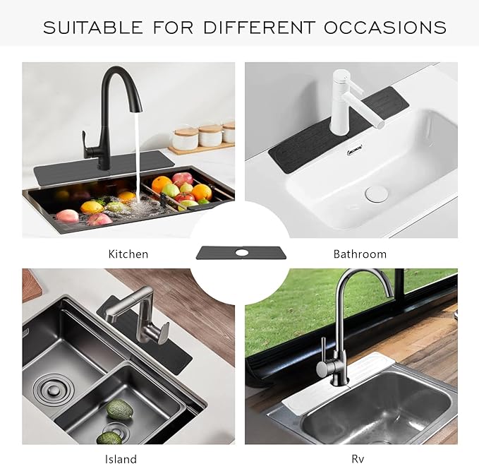 Stone Faucet Mat for Kitchen Sink, Diatomite Fast Drying Absorb Moisture Tray, Prevents Water Buildup, Durable Anti-slip Splash Guard Sink Protector (White, 15.7"x4")