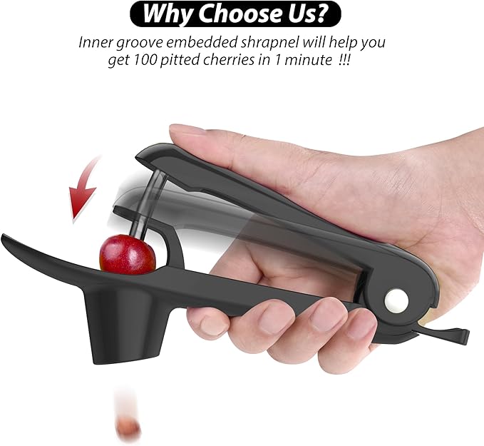 Cherry Pitter - UCMORX Stainless Steel Cherries Pitter Tool Cherries Corer Cherry Remover for Making Cherry Jam with Lock Design(Black)