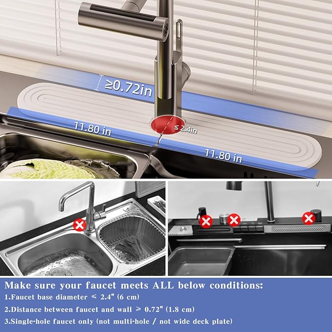 PEKER Faucet Mat for Kitchen Sink 19.7" – Diatomite Fast Drying Stone Sink Tray, Super Absorbent Faucet Splash Guard for Bathroom Counter, Sink Drip Catcher & Organizer