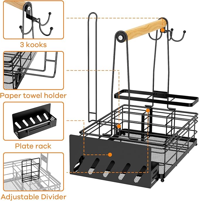 JBBTOOL Grill Caddy, BBQ Caddy with Paper Towel Holder & Utensil Holder, Picnic Caddy Organizer for Outdoor Cooking, Camping Essentials, Tailgating, Camping Must-Have for Patio, RV, Camper