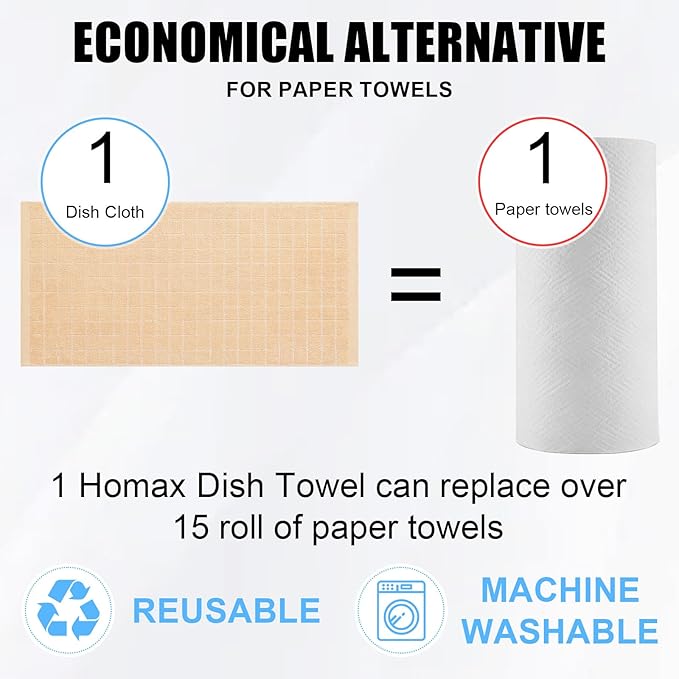 Homaxy 100% Cotton Terry Kitchen Towels(Apricot, 13 x 28 inches), Checkered Designed, Soft and Super Absorbent Dish Towels, 8 Pack