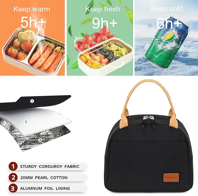 Bluboon Lunch Box for Women Men Cute Lunch Bag Reusable Insulated Lunch Bags Large Capacity Lunchbox Cooler for Work Picnic or Travel