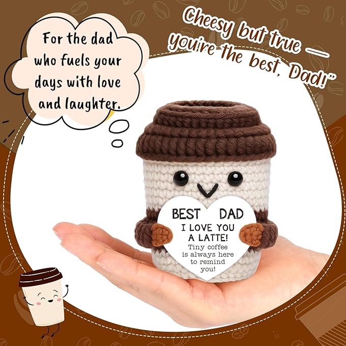 OCCdesign Mini Fathers Day Dad Gifts from Daughter Son Wife Crochet Coffee Cup Birthday Gifts for Men Father Husband Bonus Dads Stepdad Father-in-Law Daddy Best Dads Ever Gift Father's Day Ideas