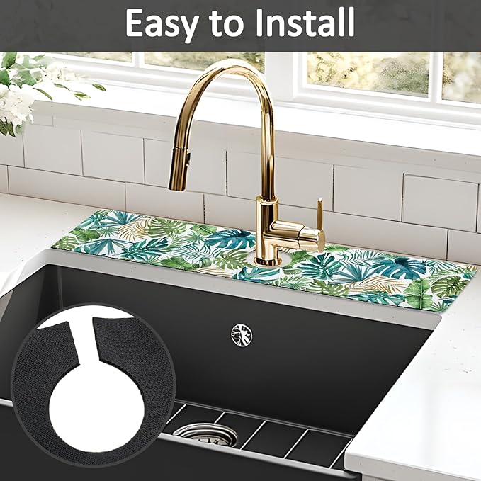 2PCS 24" X 5.5" Kitchen Sink Splash Guard Faucet Mat Leaf Super Absorbent Fast Drying Faucet Guard & Draining Mat Sink Splash Guard Behind Faucet for Kitchen, Bathroom