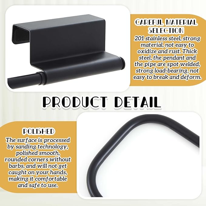 12.4 Inches Cabinet Door Paper Towel Holder Camper Under Sink No Drilling Paper Towel Storage and Dispenser for RV Kitchen Bathroom Laundry Room, Stainless Steel(Black,2 Pcs)
