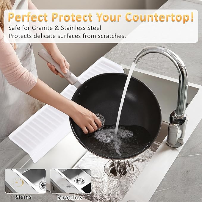 Sink Edge Protector with Suction Cup 4"x30" 20" 14", Silicone Sink Splash Guard for Kitchen & Bathroom, Protect Countertop from Scratches, Stains, for Stainless Steel Granite Quartz-Clear
