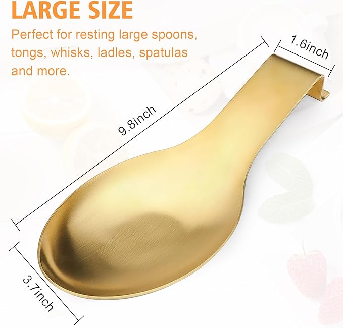 Stainless Steel Spoon Rest, Spatula Ladle Holder, Stainless Steel Utensil Spoon Rest Holder, Brushed Finish, Dishwasher Safe 9.8 x 3.7 Inch (Gold + Black, 2PCS)