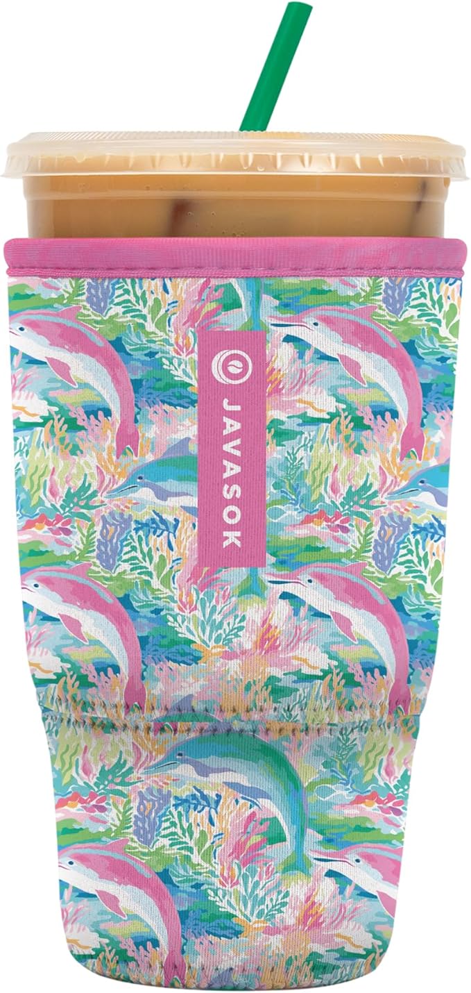 Sok It JavaSok Iced Coffee & Cold Soda Insulated Neoprene Cup Sleeve (Dolphin Cove, Medium: 22-28oz)