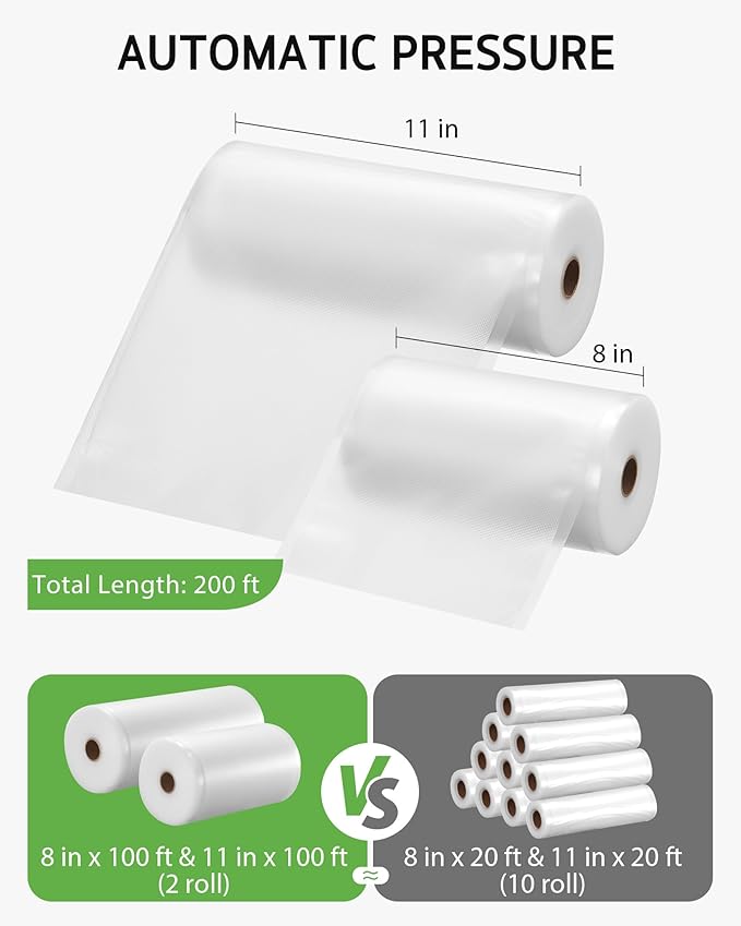 Syntus 11" x 100' and 8" x 100' Vacuum Sealer Bags for Food with Cutter, Vacuum Sealer Bags Roll Keeper BPA-free Heavy-duty Commercial Grade for Food Storage, Meal Prep and Sous Vide