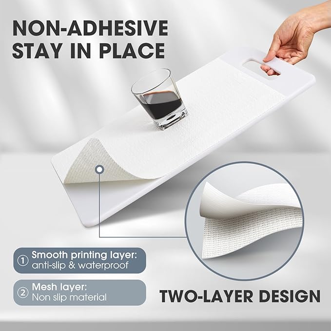 Drawer and Shelf Liner, Non-Slip Kitchen Cabinet Liners Non-Adhesive Thick Strong Grip Waterproof Washable Mats Protect Dresser Shelves Cupboard Bathroom Cabinets, White, 18 in X 30 FT
