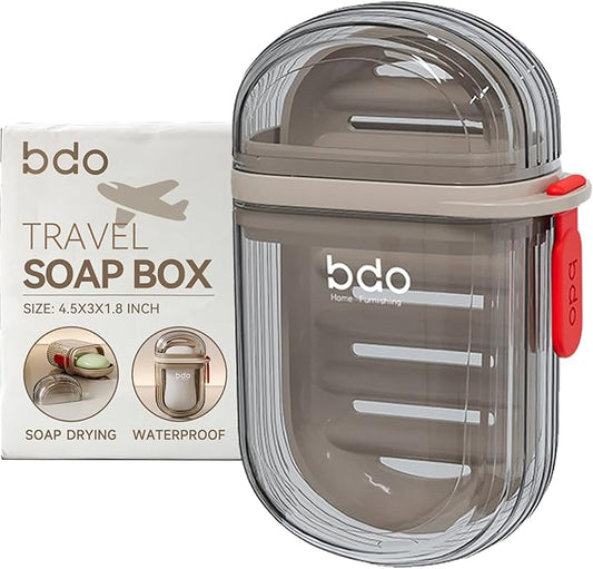 PEISAINOX Travel Soap Case, Leakproof Soap Container with Lid, Portable Bar Soap Holder for Traveling, Soap Dish for Bathroom, Shower, Gym, School, Camping, Vacation, Outdoor-Transparent-Black