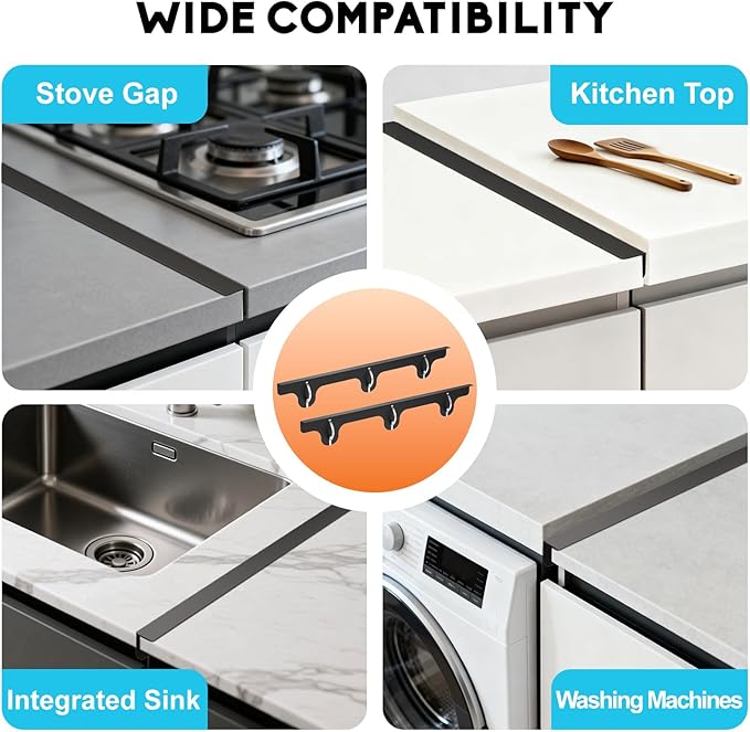 Stove Gap Covers - 304 Stainless Steel Oven Side Gap Filler, 2 Pack Stove Gap Filler - Length 23.4" Width 0.79", Spring Clip Design Fitting Gap Strong Guard Between Stove Top & Counter - Black
