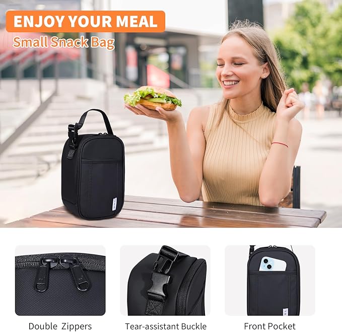 NOL Natural Organic Lifestyle Insulated Lunch Bag for Adult - Snack Bag Lunch Cooler Bag Soft Lunch Tote Bag for Work, Black