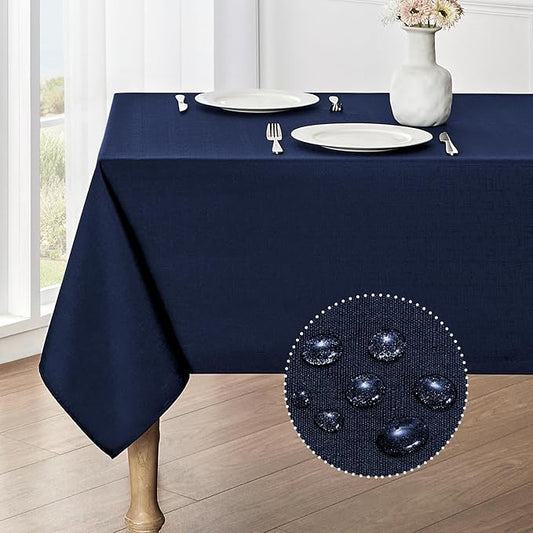 Veblandy Rectangle Tablecloth Waterproof 60x144 inch Linen Textured Table Cloth Stain and Wrinkle Resistant Washable, Decorative Fabric Table Cover for Dining, Party and Camping, Navy Blue