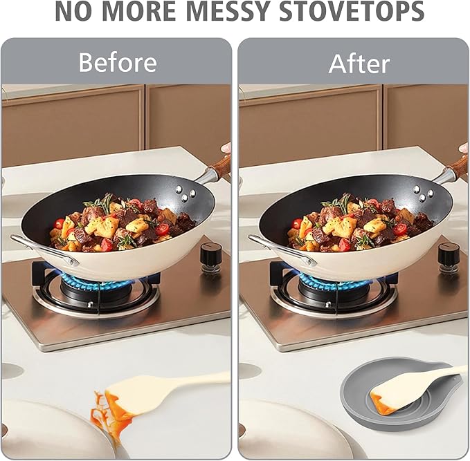 Silicone Spoon Rest for Stove Top - BPA-Free, Heat-Resistant Spoon Holder - Spoon Rest for Kitchen Counter - Large Cooking Utensil Rest for Spoons, Spatulas, Ladles or Tongs - Gray 2 Pack