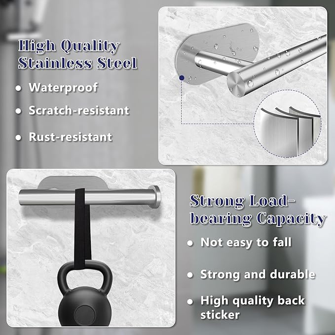 Toilet Paper Holder, Stainless Steel & No Drilling Toilet Paper Holder Wall Mount, Waterproof Self Adhesive Toilet Paper Holders for Bathroom, Kitchen, Washroom（Sliver）