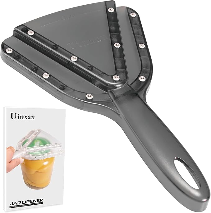 Uinxan Jar Opener for Weak Hands & Seniors with Arthritis – Effortlessly Opens Screw Lids & Bottle Caps, Manual Handheld, 304 Stainless Steel, Patented Kitchen Gadget (Black)