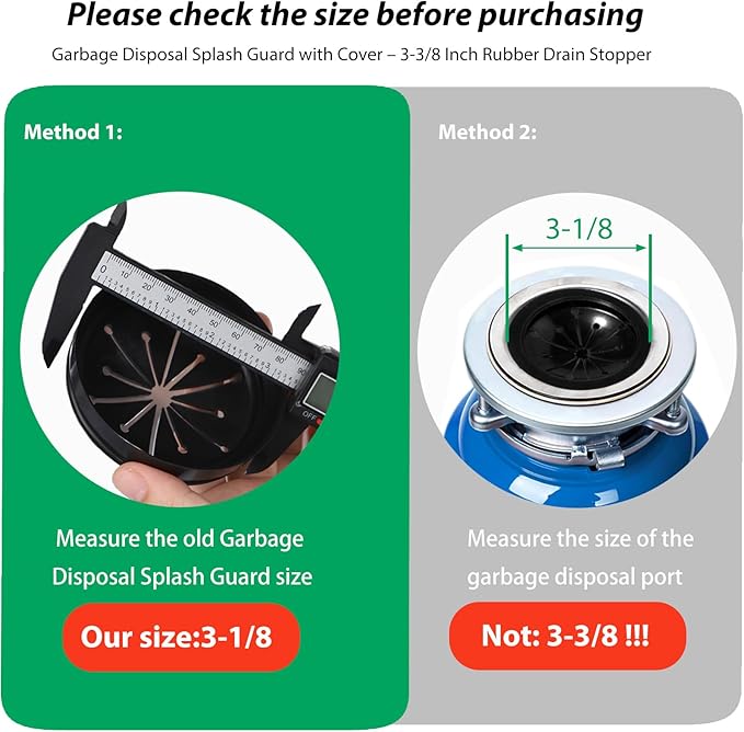 Garbage Disposal Splash Guard with Cover – 3-1/8 Inch Rubber Drain Stopper for Kitchen Sink, Fits Whirlaway/Waste King/GE, Prevents Water Splash & Clogs, Heavy-Duty Anti-Splash Guard (3-1/8 Inch)