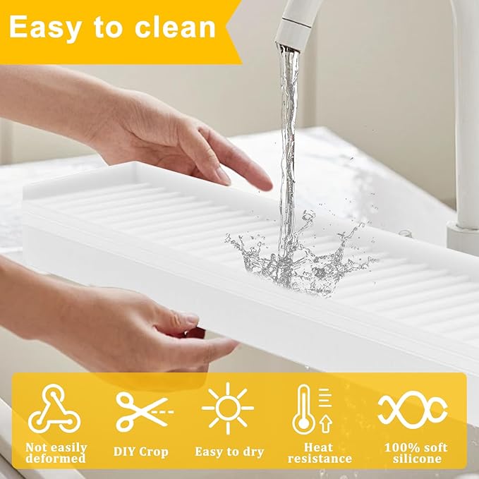 Silicone Sink Edge Protectors - Multifunction Accessories, Splash Guard & Draining Mat for Kitchen, Bathroom Sink, Steel, Granite, Quartz Countertops (Transparent, 4 * 24in)