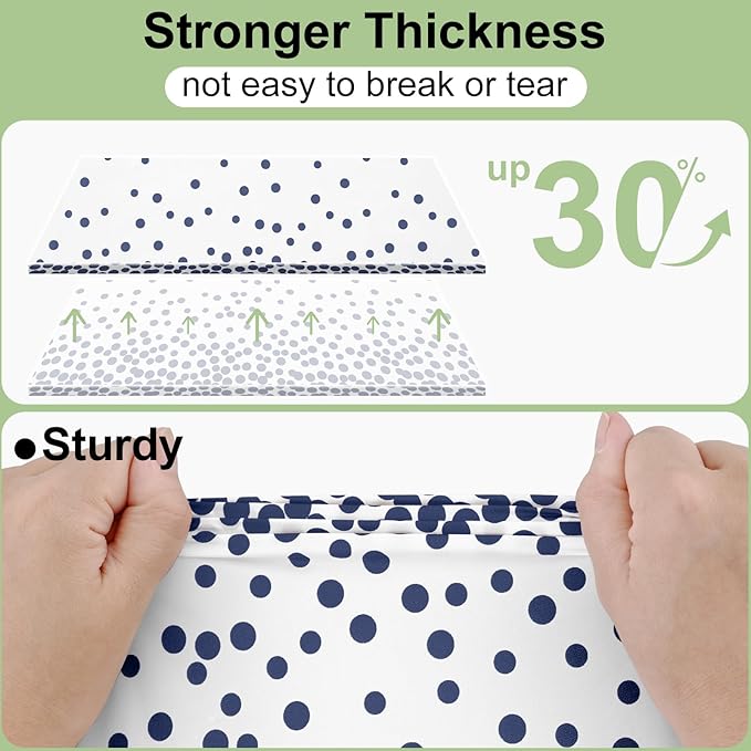 Smiry Plastic Table Cloth Disposable 8 Pack, 54 x 108 Inch Rectangle Waterproof Tablecloth, Printed Gold Table Runner Style for Birthday Weeding, Party Decorations, Leakproof & Sturdy, White and Navy