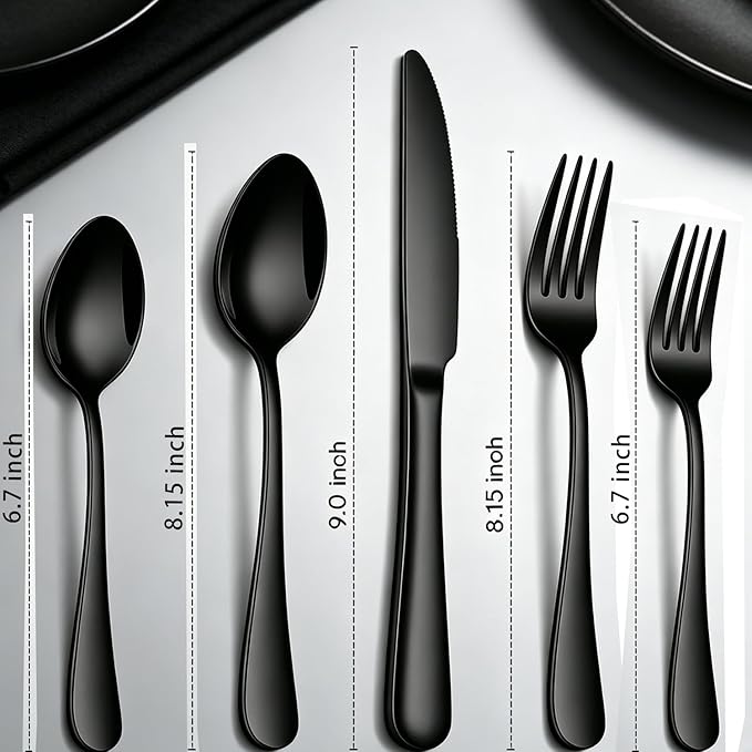 20 Pcs Black Silverware Set, Stainless Steel Flatware Set for 4 Food Grade Cutlery Utensil Set Include Knife Fork Spoon Mirror Polished Dishwasher Safe