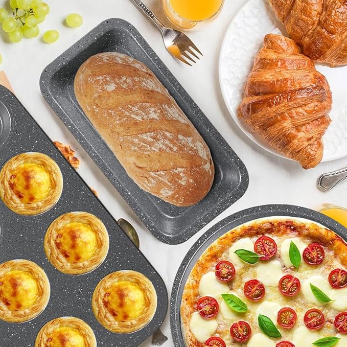 11-Piece Nonstick Baking Pans Set - Professional Grade Carbon Steel Bakeware with Premium Coating- Dishwasher Safe, Stackable, Oven Safe to 450°F (Steel Gray)