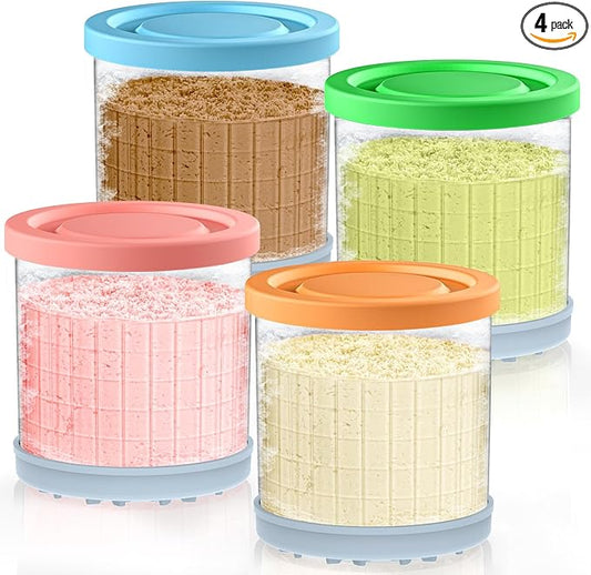 QVN For Ninja Creami Pints and Lids - 4 Pack Creami Pints, 16 oz Creami Containers, Creami Pint Containers Compatible with NC299AMZ & NC300 Series Ice Cream Maker - Tight Sealing & Anti-Slip