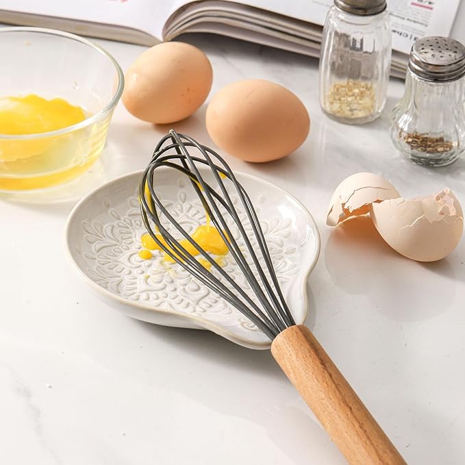 Farmhouse Ceramic Spoon Rests Holder for Kitchen Counter Stove Top (White-A2)
