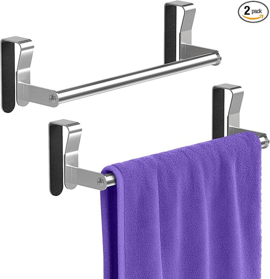 Over Cabinet Towel Holder, 2 Pack Kitchen Cabinet Door Towel Bar, Stainless Steel Over the Cabinet Dish Towel Rack for RV, Brushed Nickel