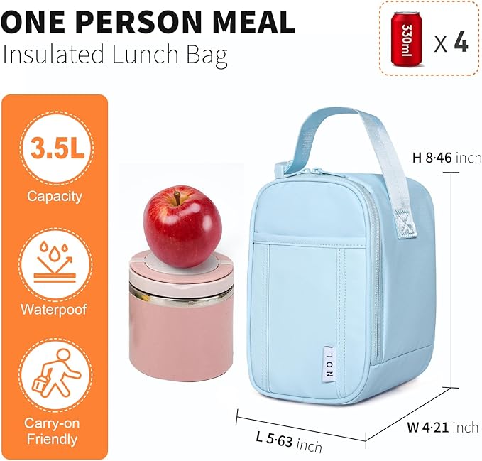 NOL Natural Organic Lifestyle Insulated Lunch Bag for Adult - Snack Bag Lunch Cooler Bag Soft Lunch Tote Bag for Work, Light blue