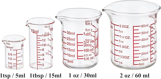 Ackers 4-Piece Glass Measuring Cup Set, Borosilicate Beaker Style Nesting Liquid Measuring Cups