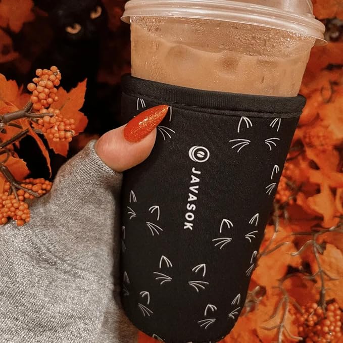 Sok It JavaSok Iced Coffee & Cold Soda Insulated Neoprene Cup Sleeve (Mystical Meows, Small: 16-20oz)