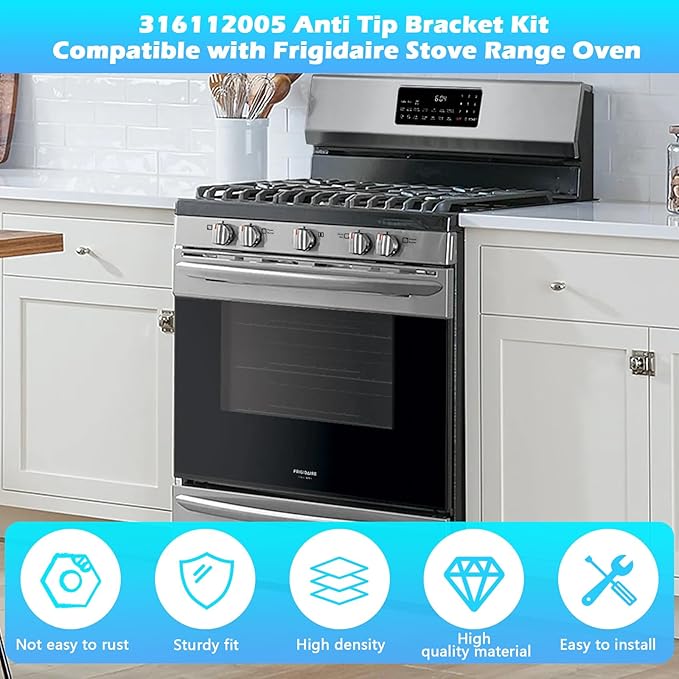 Earthtec 316112005 Anti Tip Bracket Kit Compatible with Frigidaire Stove Range Oven Floor or Wall Mount Anti Tip Bracket Universal 316112004 ,316112003 ,316107200, 316541700, PS3655242,5303935180