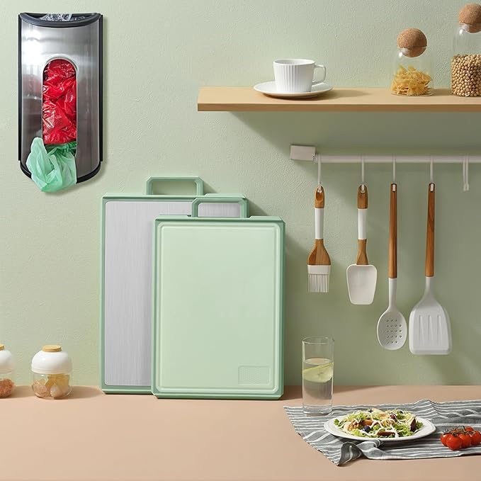 Magnetic Wall Mounted Trash Bag Holder, Grocery Bag Holder Stainless Steel Kitchen Trash Bag Organizer Anti-Fingerprints Magnet and Scraw for Kitchen Garage Barn Storage Room