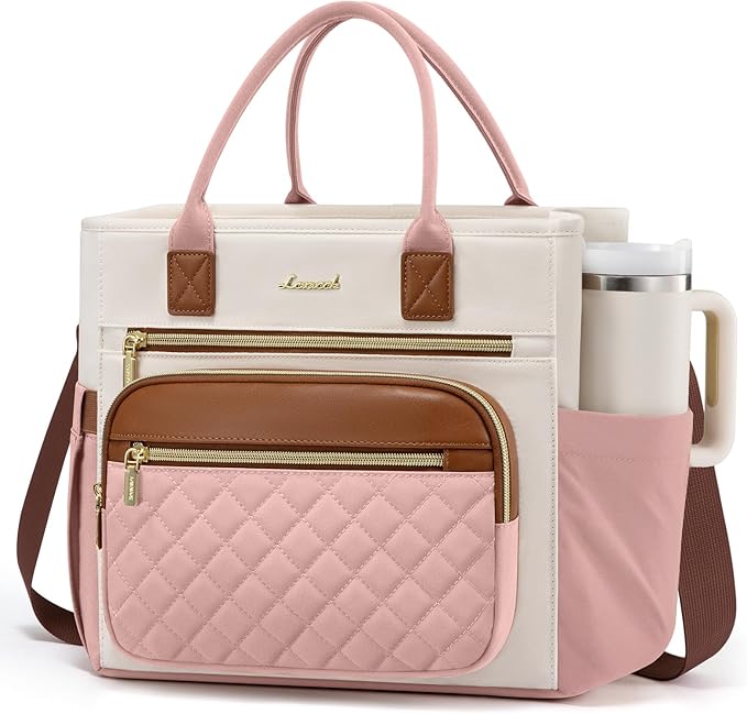LOVEVOOK Insulated Lunch Bag Women,Wide Opening Adult Lunch Box Women with Cup Holder,Large Leakproof Cooler Bag for Work Picnic Beach Family College Mom,Lunch Teacher Breast Pump Diaper Tote Bag