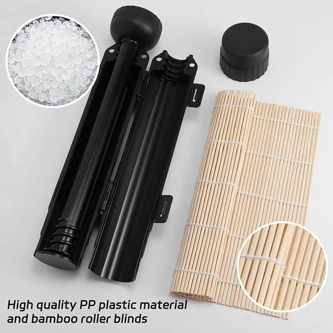 Sushi Making Kit, Upgraded 11.8 Inches Sushi Roller, Sushi Rolling Mat Sushi Maker Sushi Kit, Sushi Bazooka Easy Made Sushi Black