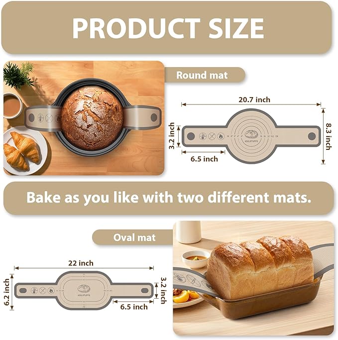 Silicone Bread Sling Oval and Round, 2Pcs Non-Stick Reusable Bread Sling, Sourdough Tools & Dutch Oven Accessories, Gray