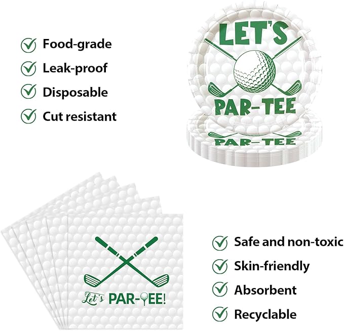 50pcs Golf Paper Plates and Napkins Party Decorations, Golf Themed Birthday Party Supplies Disposable Dessert Plates Tableware Set for Sports Theme Birthday Baby Shower Game Party Favors