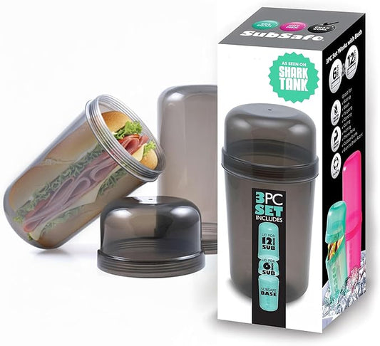 SubSafe 3-Piece Sub Sandwich Container, Charcoal Grey - As Seen on Shark Tank - Waterproof, Crushproof, BPA-Free Food Storage that Floats - Fits 6 & 12 in Subs - Great for Travel, Beach, Camping
