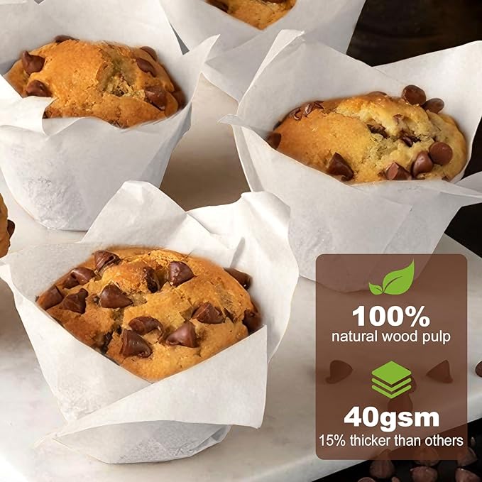100pcs Extra Large Size Tulip Cupcake Liners for Baking Cups, Food Grade White Parchment Paper Large Muffin Liners Holders, Greaseproof Cup cake Wrappers for Party, Christmas by Neyimqr (White)