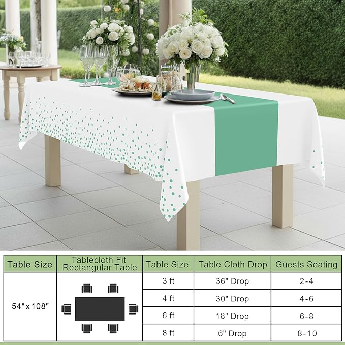 Smiry Plastic Table Cloth Disposable 5 Pack, 54 x 108 Inch Rectangle Waterproof Tablecloth, Printed Gold Table Runner Style for Birthday Weeding, Party Decorations, Leakproof & Sturdy, White and Teal