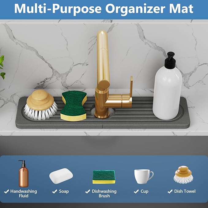 Stone Quick Dry Faucet Mat for Kitchen Sink [Diatomite Super Fast Drying] Stone Faucet Mat for Kitchen Sink Splash Guard Sinks Stones Quick Dry around Faucets Stones Drying Bathroom Quick Stones Mat