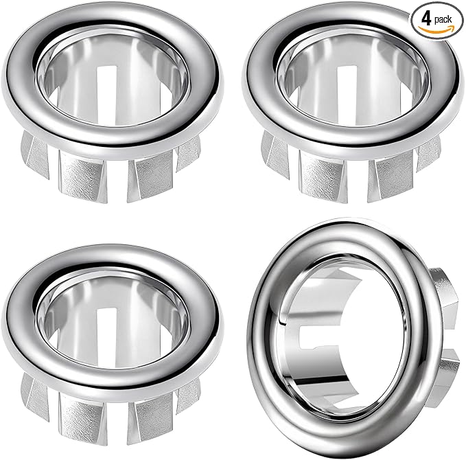 Sink Overflow Ring, 4-Pack Universal Fit Chrome Basin Trim Ring – Easy Installation Hole Insert Caps for Bathroom & Kitchen Sink Drain