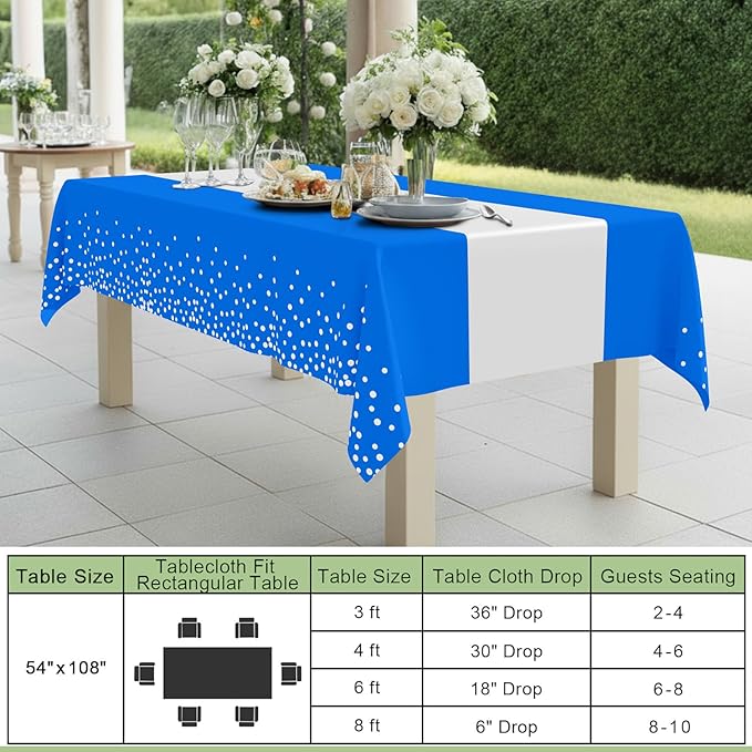 Smiry Plastic Table Cloth Disposable 5 Pack, 54 x 108 Inch Rectangle Waterproof Tablecloth, Printed Gold Table Runner Style for Birthday Weeding, Party Decorations, Leakproof & Sturdy, Blue and Sliver
