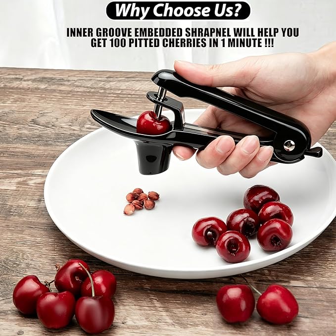 Cherry Pitter - Makmzoon Cherries Corer Cherry Remover Stainless Steel Cherry Pitter Tool for Making Cherry Jam(Black)