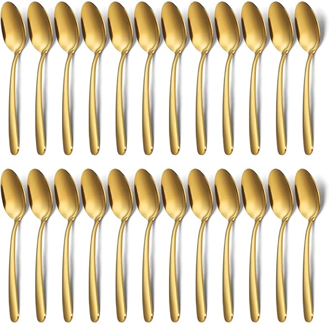 Unokit 24-Piece Tea Spoons Set Silverware - 7.4 inch Stainless Steel Spoon, Dessert, Table, Silverware Spoons Only for Home, Kitchen or Restaurant - Mirror Polished, Dishwasher Safe, Gold