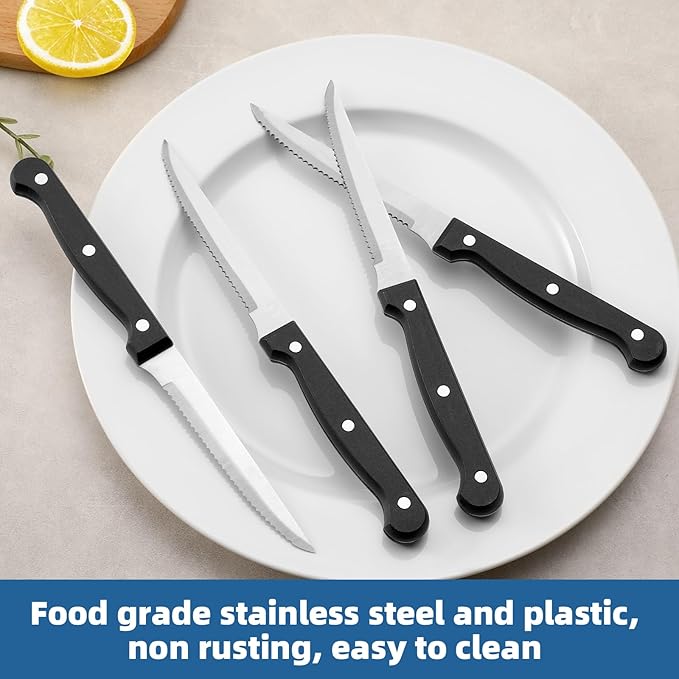 Steak Knives Set of 16, Sharp Triple Rivet Steak Knife Sets, High-Carbon Stainless Steel Serrated Blades, Ergonomic Handles Serrated Steak Knives, Dinner Knife for Kitchen Restaurant, Dishwasher Safe